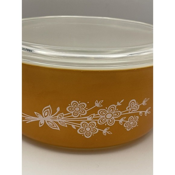Vintage 70s PYREX 475-B Butterfly Gold 2.5 QT Casserole Dish W/ Glass Lid - Picture 2 of 11